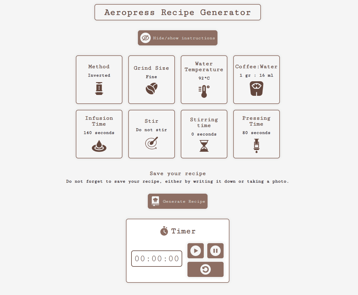 Aeropress Recipe Generator